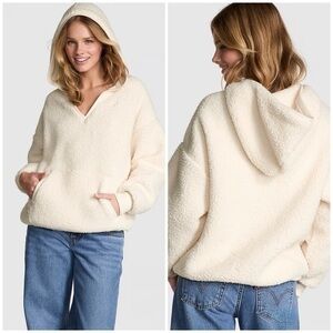 PINK Victoria’s Secret Cozy Fleece Pullover Hoodie White Shell Size Small